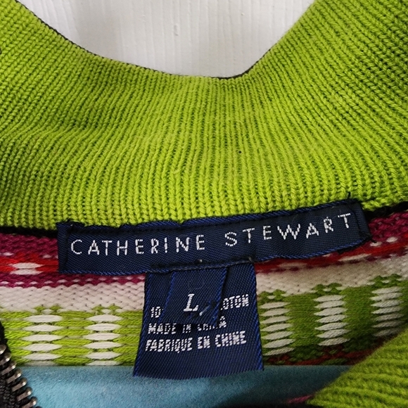 Vintage Catherine Stewart Fairisle Nordic Knit Sweater Womens 1/4 Zip L - Picture 3 of 9